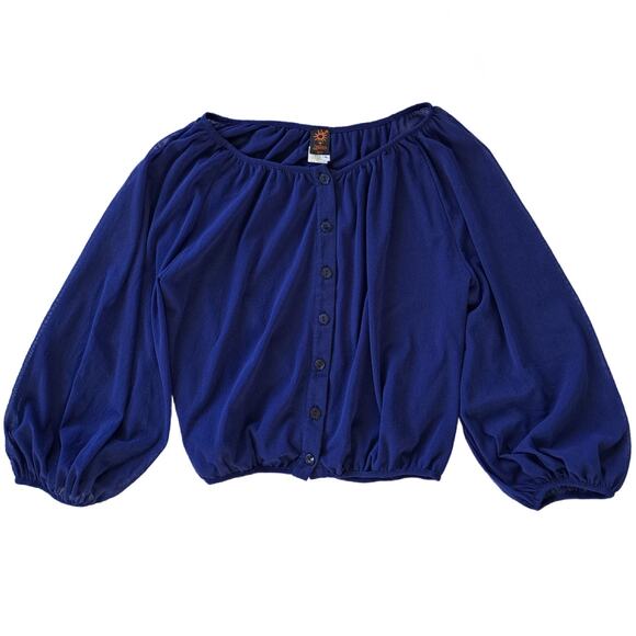 Vintage y2k Jean Paul Gaultier SOLIEL Blue Nylon Mesh Crop Peasant Top Small - Picture 6 of 7